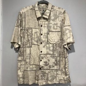 Caribbean Joe 100% Silk Button Up Short Sleeve Shirt Size Large